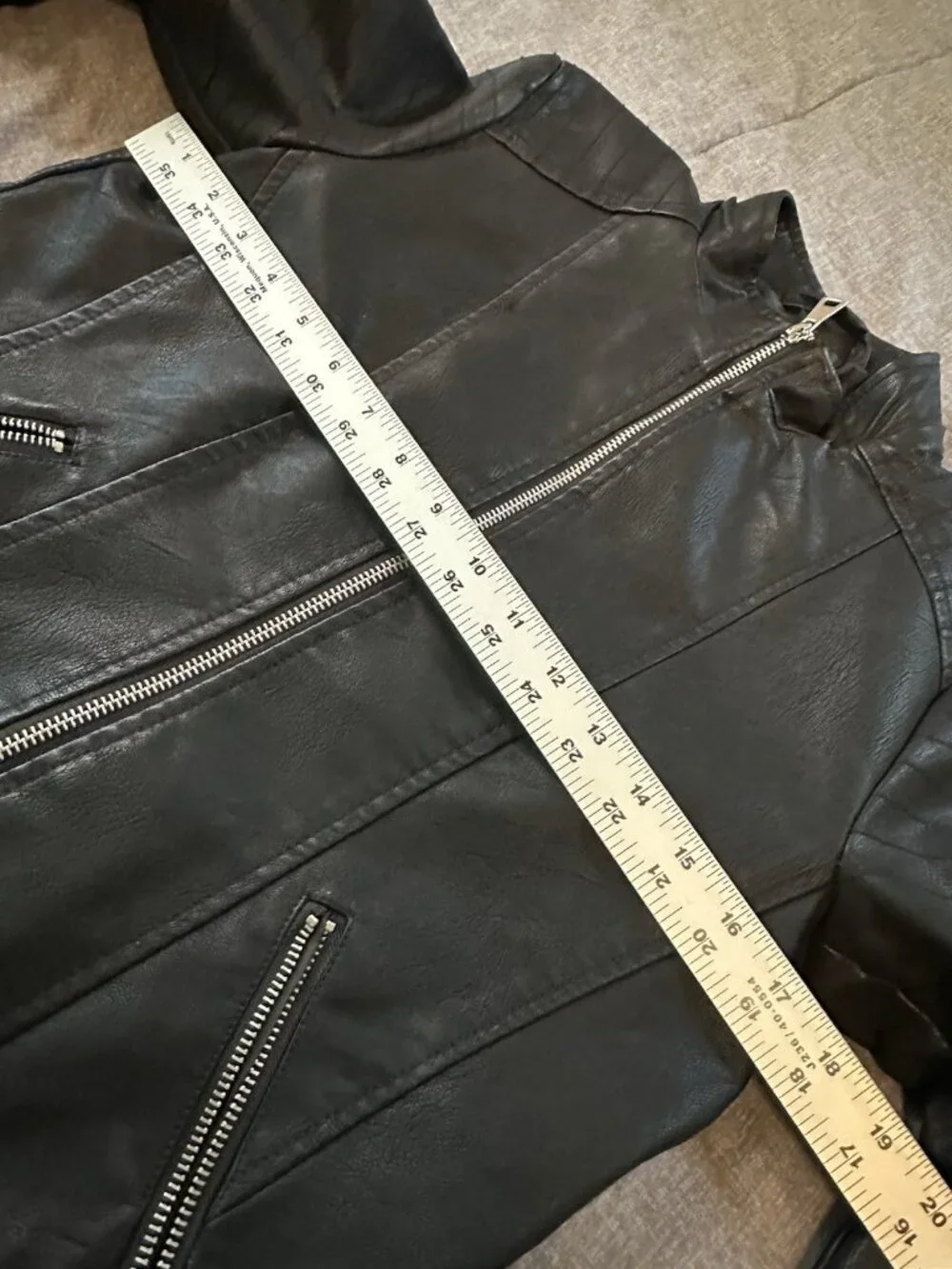Baccini Black Faux Leather Moto Jacket Womens S Zip Biker Coat Edgy Layering